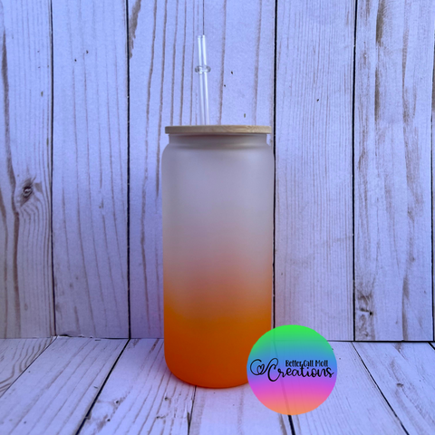 20oz Frosted Ombre Glass Sublimation Tumbler with Bamboo Lid and Straw