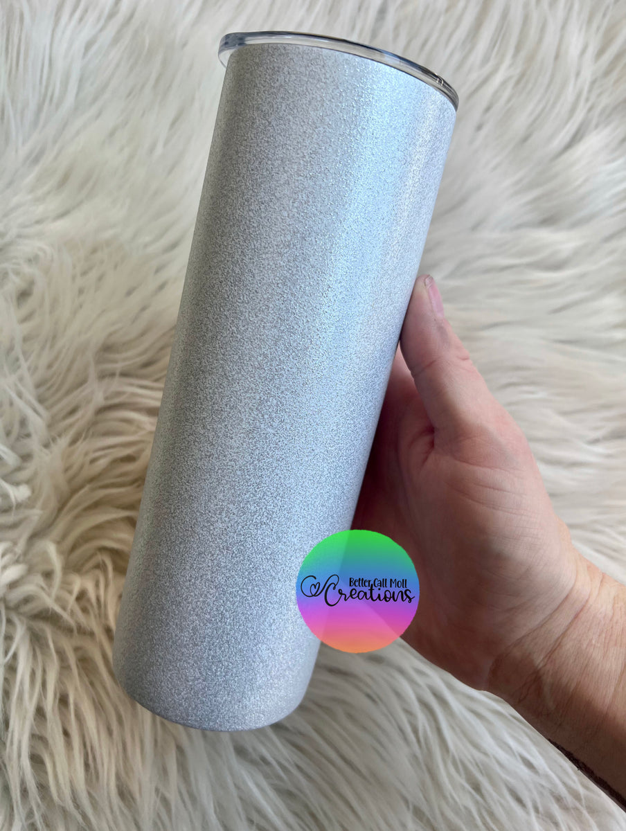 20oz Straight Skinny Blank White Stainless Steel Glitter Tumbler Sparkle Bling Sublimation Tumbler w/Straw Lid, Size: One Size
