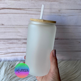 16oz Sublimation Blank Glass Tumbler with Bamboo Lid and Straw