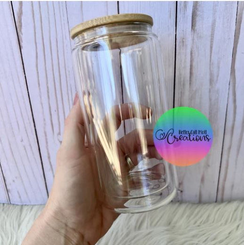 Sublimation Glass Tumbler with Bamboo Lid and Metal Straw 24 oz 4 Pack