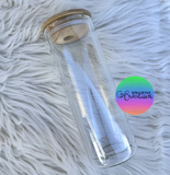 25oz Snow Globe Sublimation Blank Glass Tumbler with Bamboo Lid and Straw