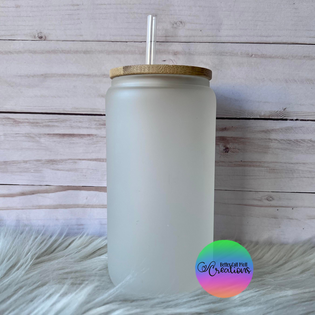 16 oz Iridescent Glass Tumbler with Bamboo Lid for Sublimation