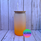 16oz Frosted Ombre Glass Sublimation Tumbler with Bamboo Lid and Straw